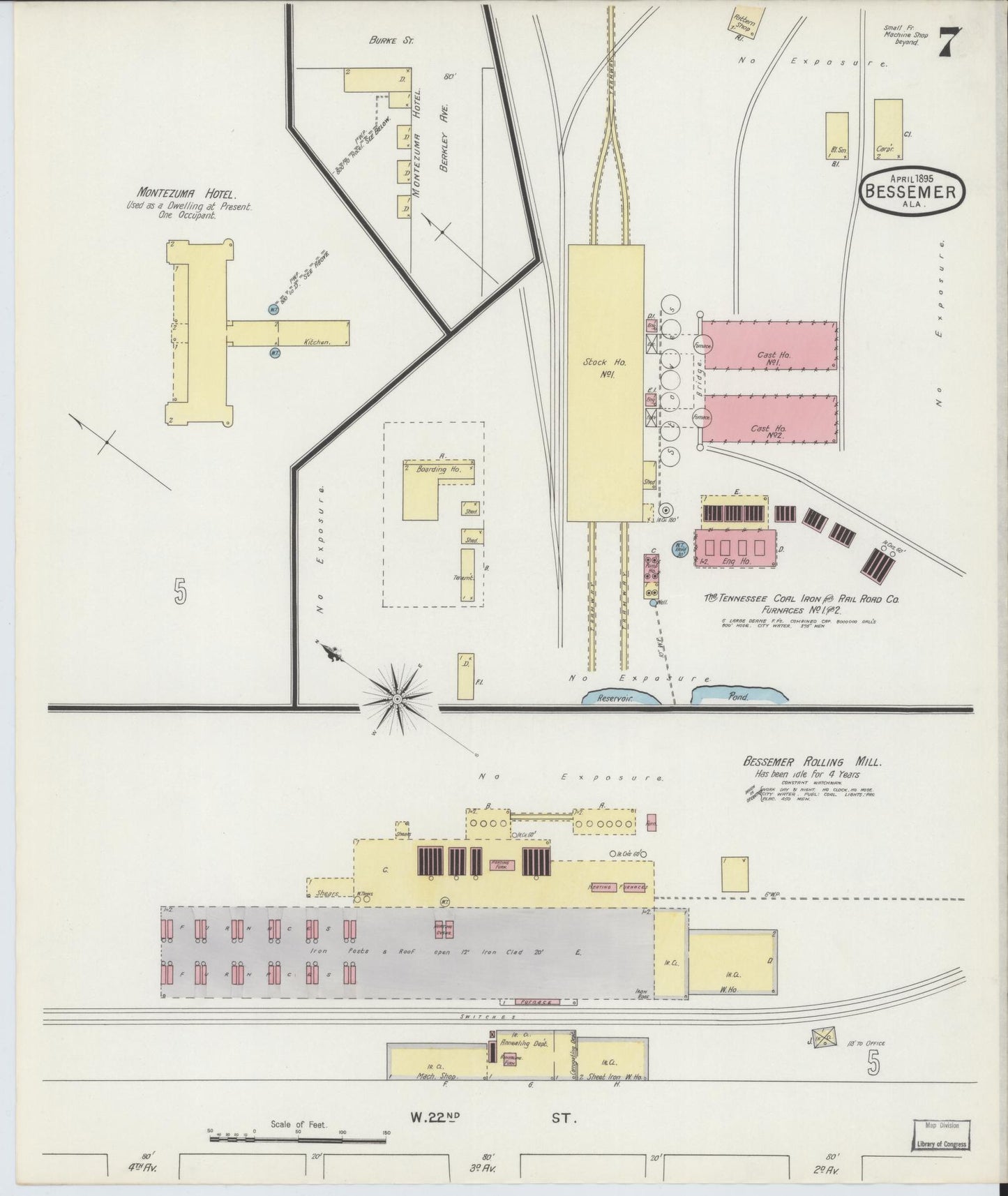 Sanborn Fire Insurance Map from Bessemer, Jefferson County, Alabama (1895), Sheet #0007 - Historic Sanborn Fire Insurance Map Print, vintage old map wall art, antique decor, genealogy gift, Alabama Alabama map