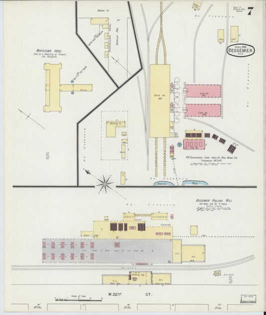 Sanborn Fire Insurance Map from Bessemer, Jefferson County, Alabama (1895), Sheet #0007 - Historic Sanborn Fire Insurance Map Print, vintage old map wall art, antique decor, genealogy gift, Alabama Alabama map