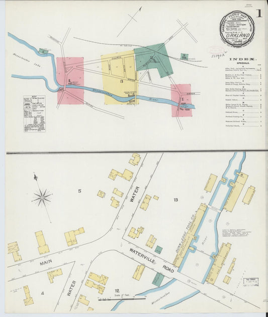 Sanborn Fire Insurance Map from Oakland, Knnebec County, Maine (1892), Sheet #0001 - Complete Map Set gallery image, historic Sanborn map, vintage wall art, Maine Maine