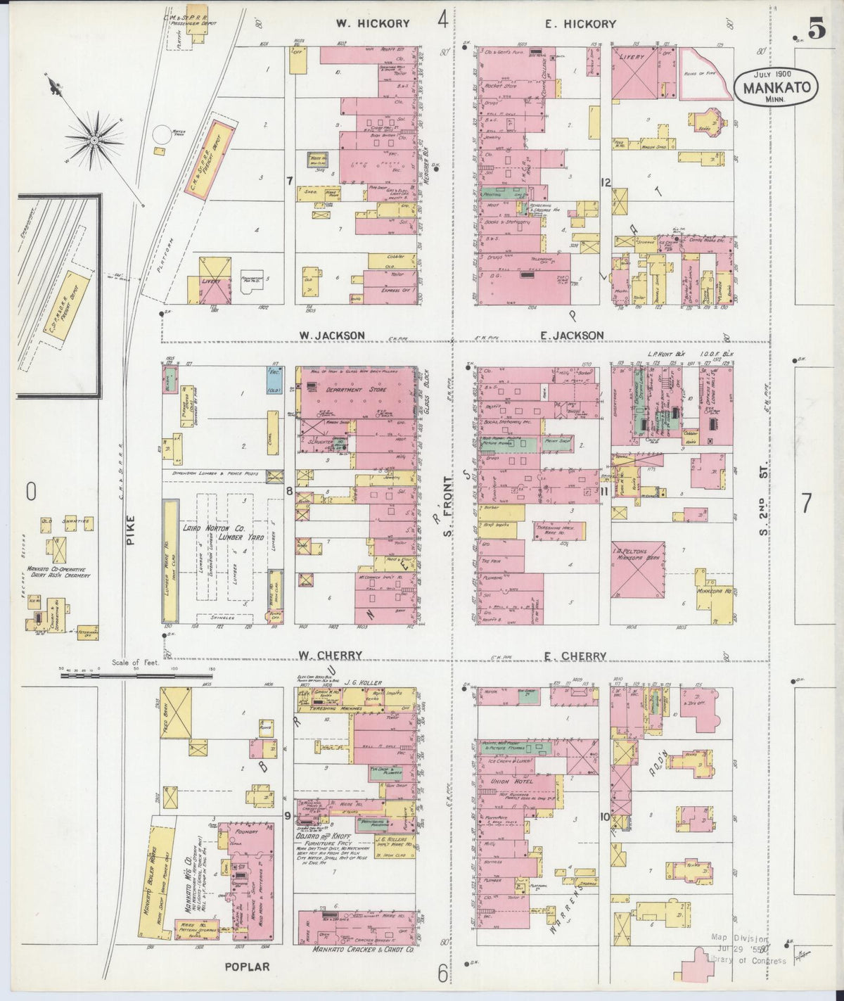 Sanborn Fire Insurance Map from Mankato, Blue Earth County, Minnesota (1900), Sheet #0005 - Complete Map Set gallery image, historic Sanborn map, vintage wall art, Minnesota Minnesota