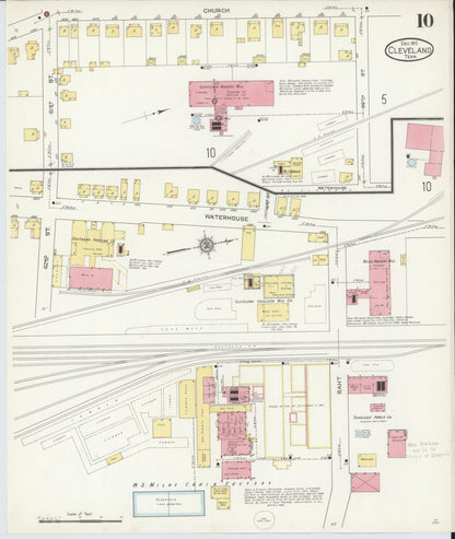 Sanborn Fire Insurance Map from Cleveland, Bradley County, Tennessee (1912), Sheet #0010 - Complete Map Set gallery image, historic Sanborn map, vintage wall art, Tennessee Tennessee