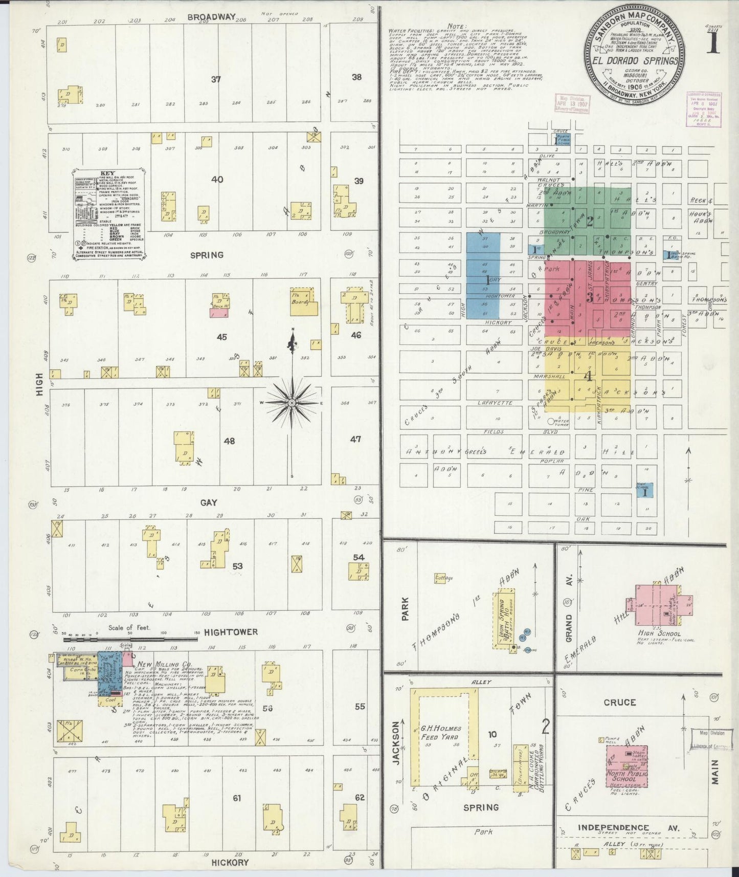 Sanborn Fire Insurance Map from Eldorado Springs, Cedar County, Missouri (1906), Sheet #0001 - Historic Sanborn Fire Insurance Map Print, vintage old map wall art, antique decor, genealogy gift, Missouri Missouri map
