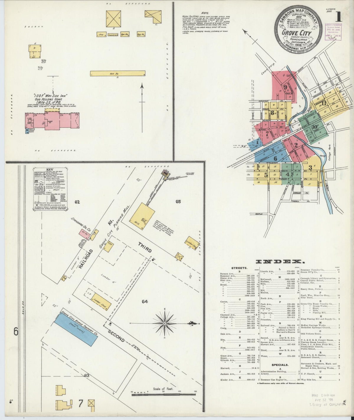 Sanborn Fire Insurance Map from Grove City, Mercer County, Pennsylvania (1906), Sheet #0001 - Complete Map Set gallery image, historic Sanborn map, vintage wall art, Pennsylvania Pennsylvania