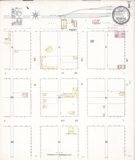 Sanborn Fire Insurance Map from Nampa, Canyon County, Idaho (1892), Sheet #0001 - Historic Sanborn Fire Insurance Map Print, vintage old map wall art, antique decor, genealogy gift, Idaho Idaho map