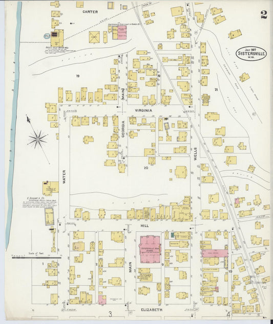 Sanborn Fire Insurance Map from Sistersville, Tyler County, West Virginia (1907), Sheet #0002 - Historic Sanborn Fire Insurance Map Print, vintage old map wall art, antique decor, genealogy gift, West Virginia West Virginia map