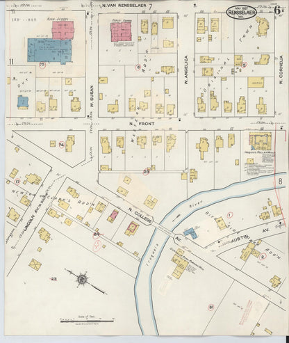 Sanborn Fire Insurance Map from Rensselaer, Jasper County, Indiana (1942), Sheet #0006 - Historic Sanborn Fire Insurance Map Print, vintage old map wall art, antique decor, genealogy gift, Indiana Indiana map