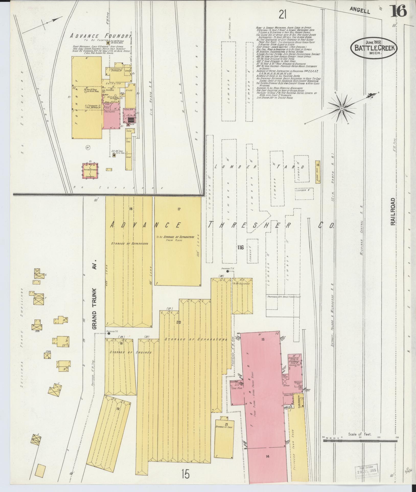 Sanborn Fire Insurance Map from Battle Creek, Calhoun County, Michigan (1902), Sheet #0016 - Complete Map Set gallery image, historic Sanborn map, vintage wall art, Michigan Michigan