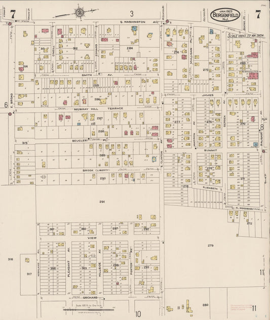 Sanborn Fire Insurance Map from Bergenfield, Bergen County, New Jersey (1923), Sheet #0007 - Historic Sanborn Fire Insurance Map Print, vintage old map wall art, antique decor, genealogy gift, New Jersey New Jersey map