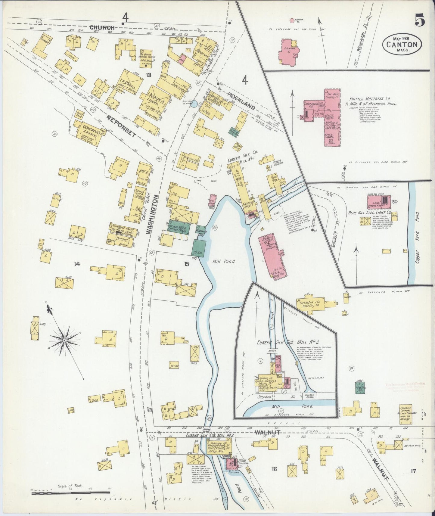 Sanborn Fire Insurance Map from Canton, Norfolk County, Massachusetts (1901), Sheet #0005 - Complete Map Set gallery image, historic Sanborn map, vintage wall art, Massachusetts Massachusetts