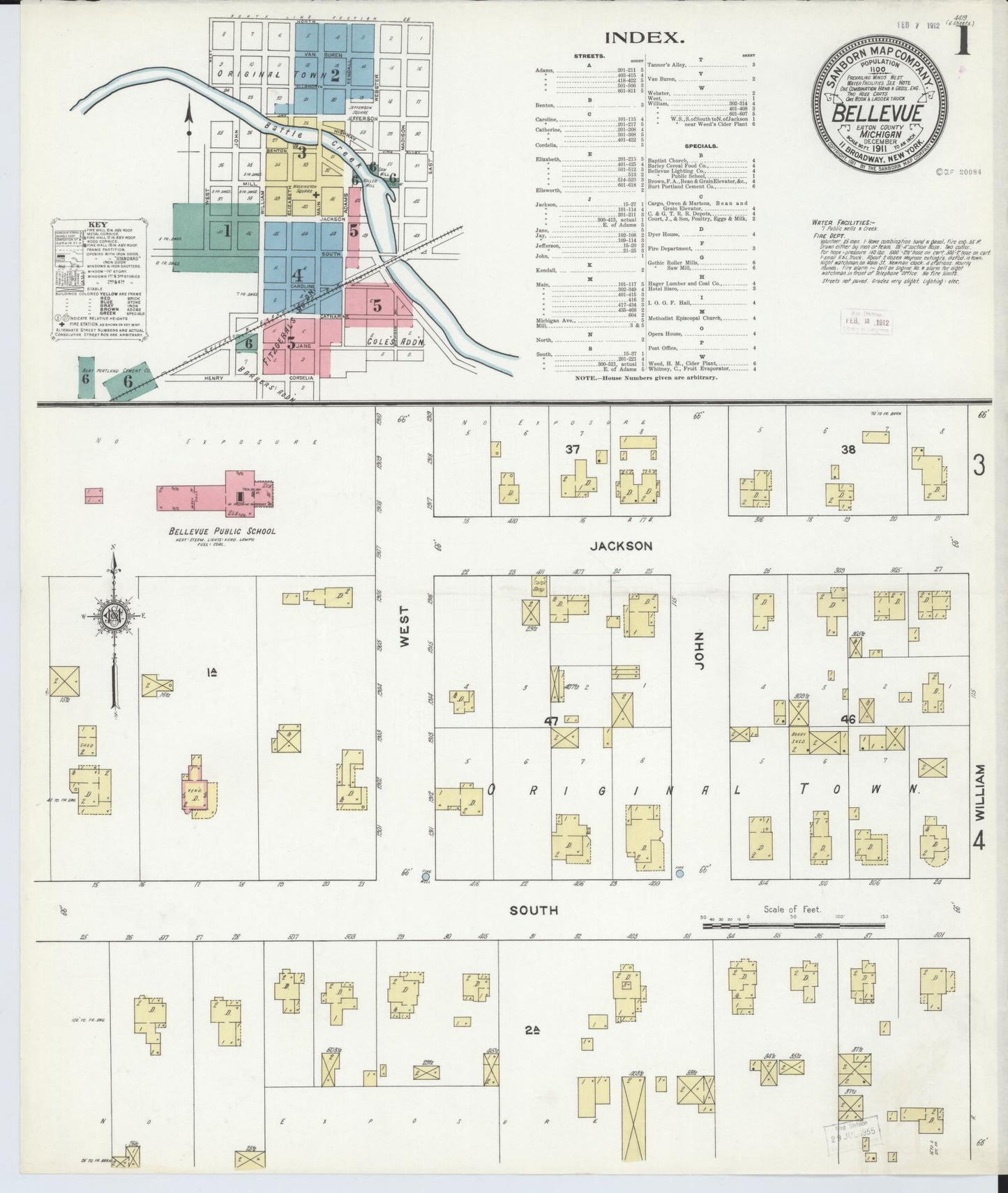 Sanborn Fire Insurance Map from Bellevue, Eaton County, Michigan (1911), Sheet #0001 - Complete Map Set gallery image, historic Sanborn map, vintage wall art, Michigan Michigan