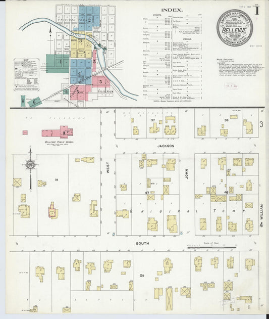 Sanborn Fire Insurance Map from Bellevue, Eaton County, Michigan (1911), Sheet #0001 - Complete Map Set gallery image, historic Sanborn map, vintage wall art, Michigan Michigan