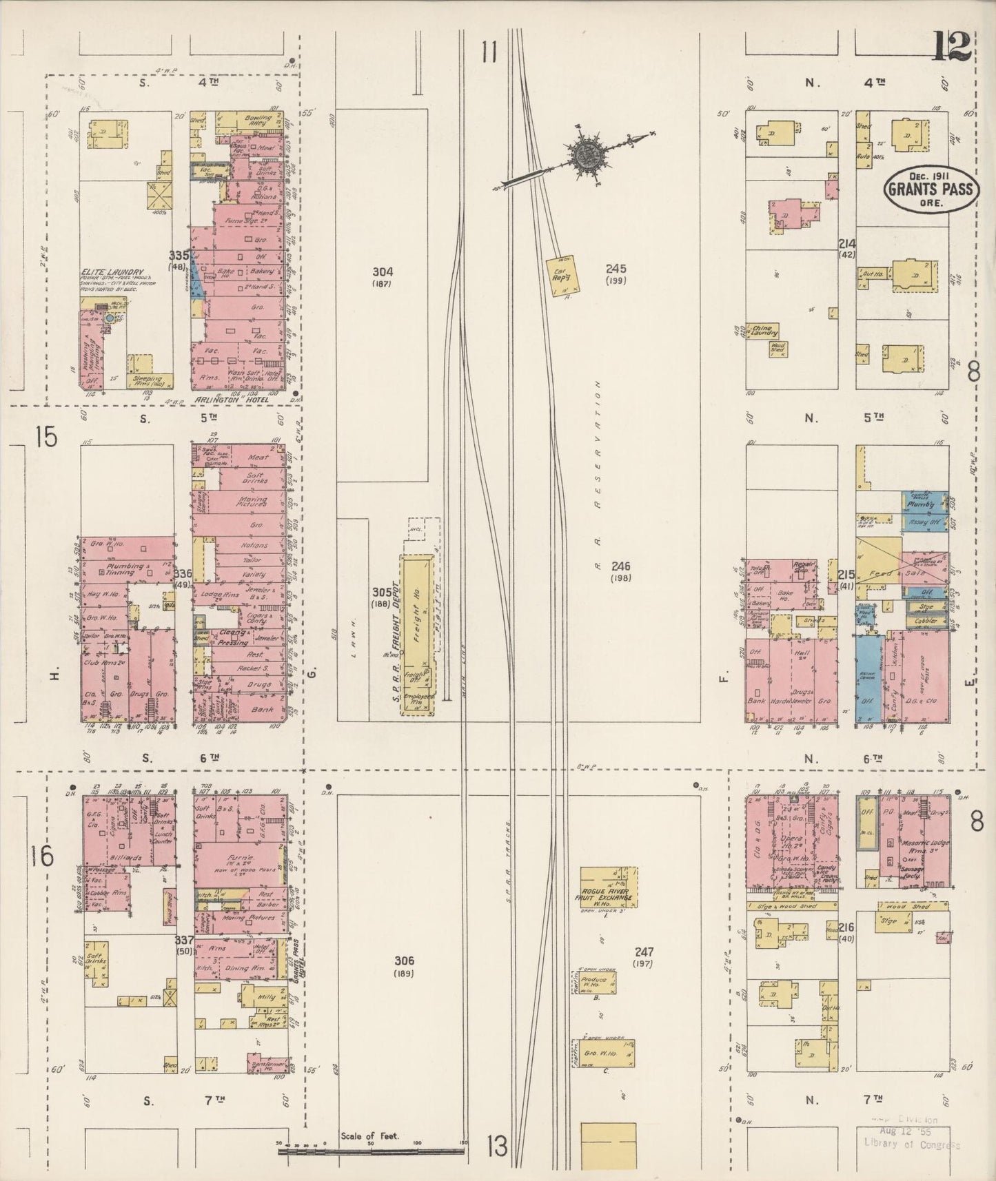 Sanborn Fire Insurance Map from Grants Pass, Josephine County, Oregon (1911), Sheet #0012 - Complete Map Set gallery image, historic Sanborn map, vintage wall art, Oregon Oregon