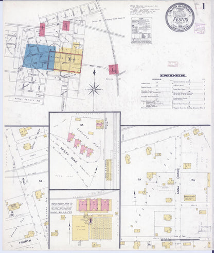 Sanborn Fire Insurance Map from Festus, Jefferson County, Missouri (1908), Sheet #0001 - Complete Map Set gallery image, historic Sanborn map, vintage wall art, Missouri Missouri