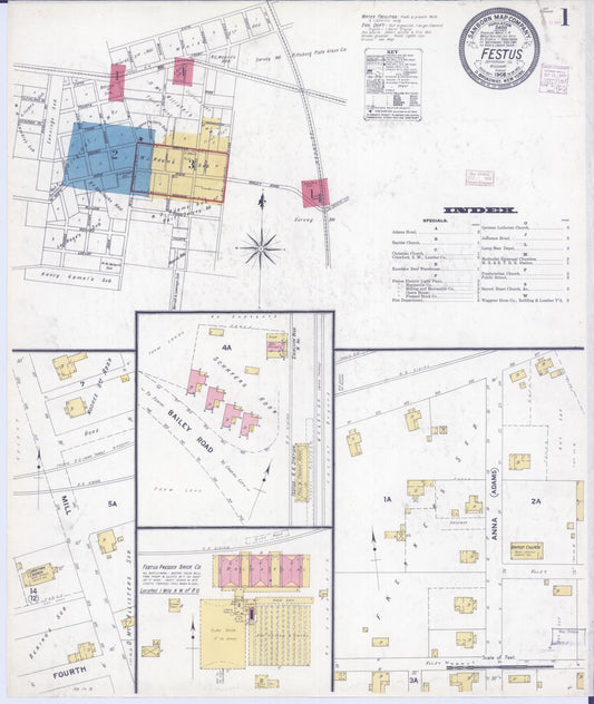 Sanborn Fire Insurance Map from Festus, Jefferson County, Missouri (1908), Sheet #0001 - Complete Map Set gallery image, historic Sanborn map, vintage wall art, Missouri Missouri