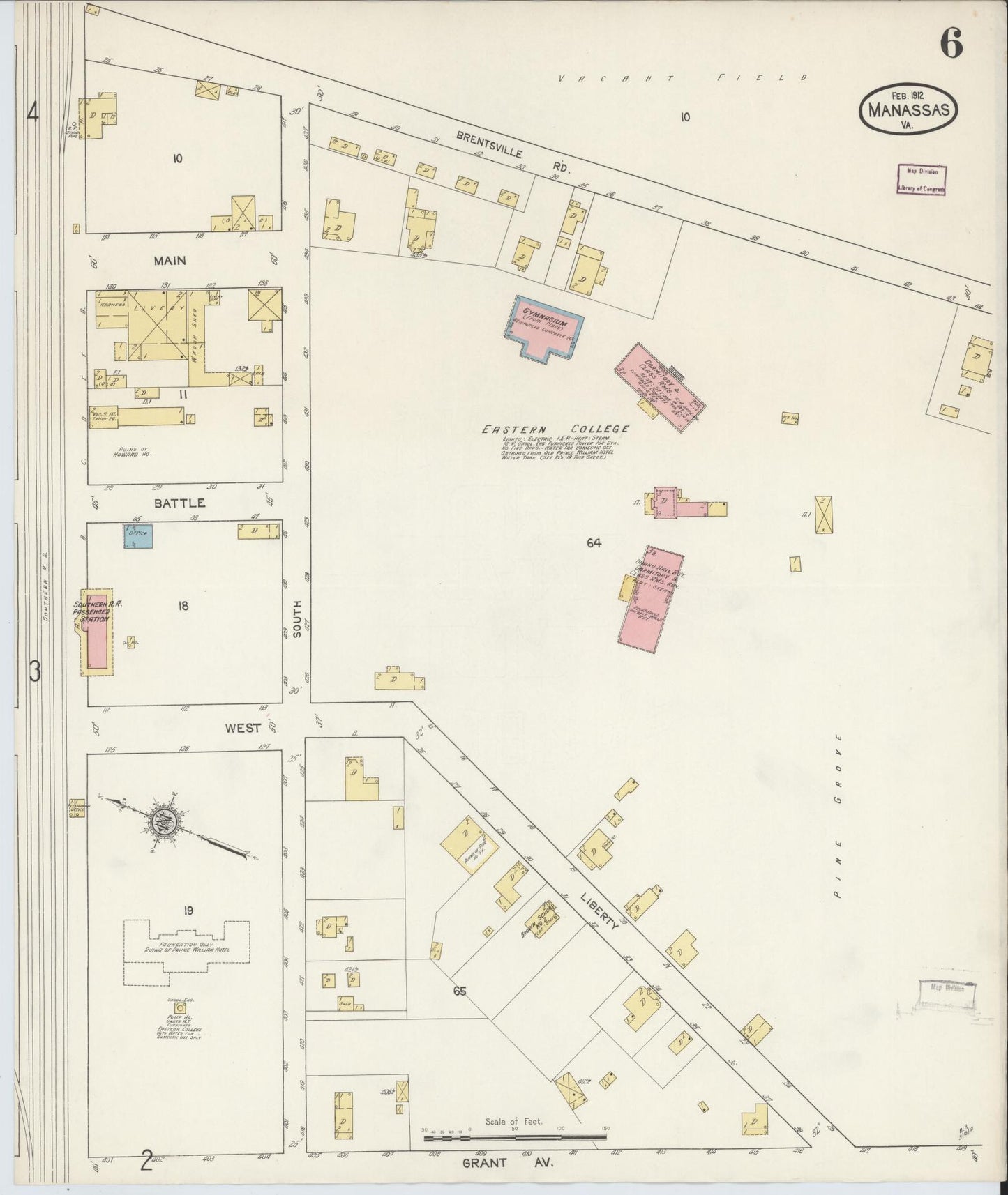 Sanborn Fire Insurance Map from Manassas, Independent Cities, Virginia (1912), Sheet #0006 - Complete Map Set gallery image, historic Sanborn map, vintage wall art, Virginia Virginia