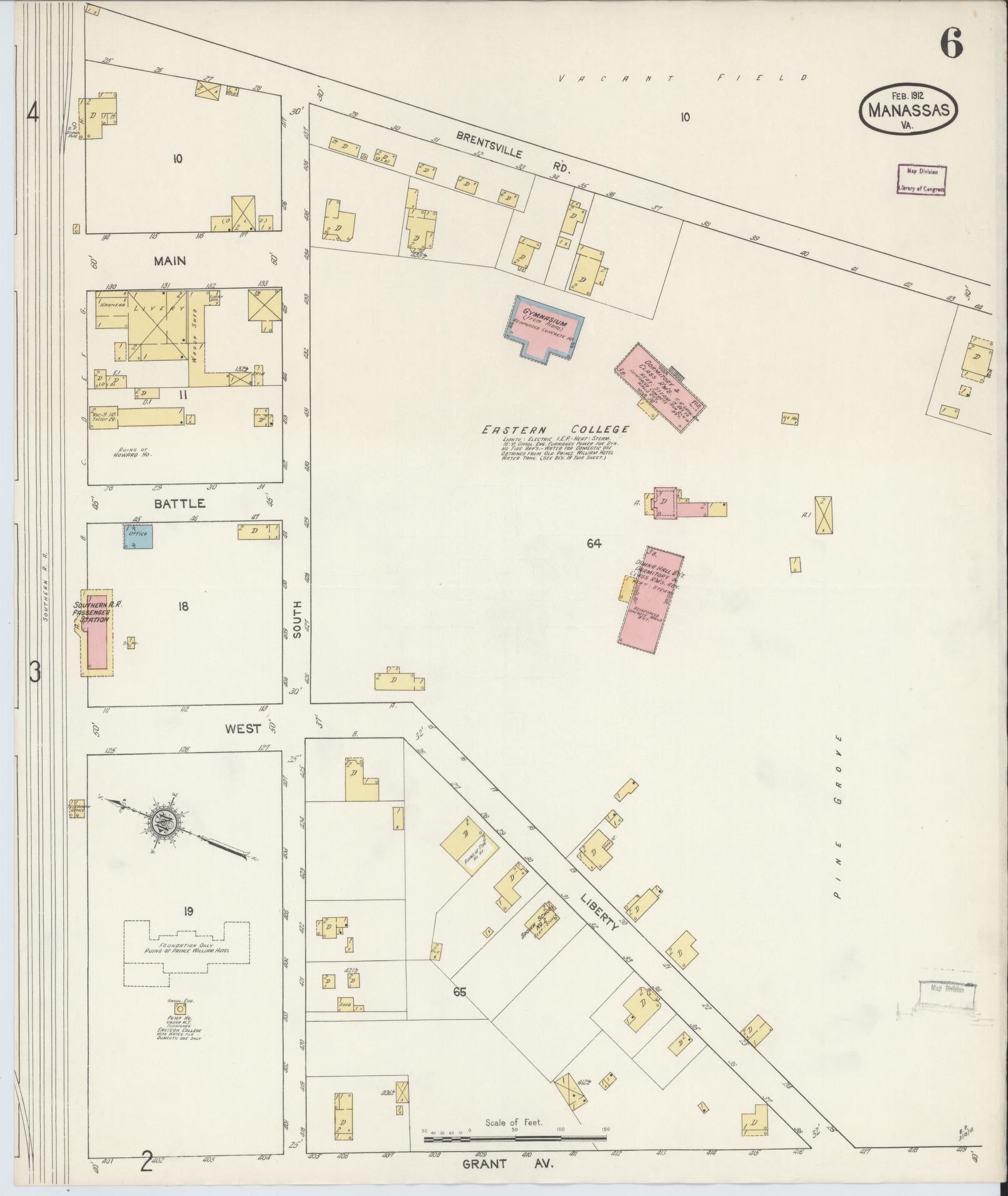 Sanborn Fire Insurance Map from Manassas, Independent Cities, Virginia (1912), Sheet #0006 - Complete Map Set gallery image, historic Sanborn map, vintage wall art, Virginia Virginia