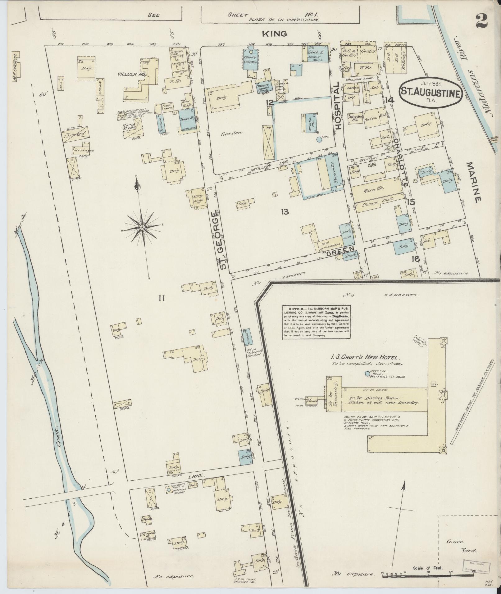 Sanborn Fire Insurance Map from Saint Augustine, Saint John's County, Florida (1884), Sheet #0002 - Complete Map Set gallery image, historic Sanborn map, vintage wall art, Florida Florida