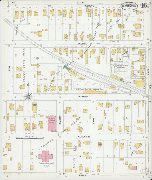 Sanborn Fire Insurance Map from Bloomington, McLean County, Illinois (1901), Sheet #0016 - Historic Sanborn Fire Insurance Map Print, vintage old map wall art, antique decor, genealogy gift, Illinois Illinois map