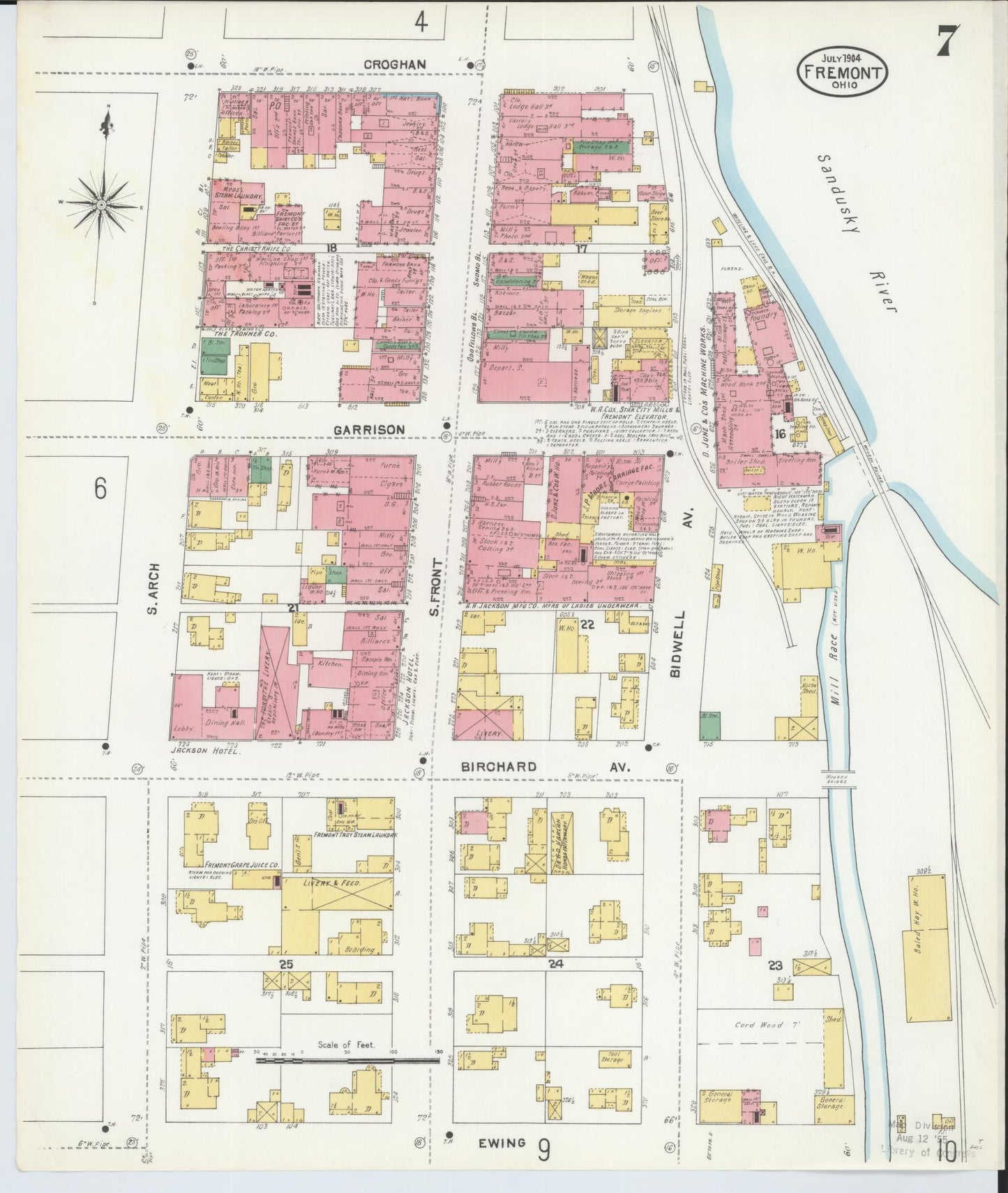 Sanborn Fire Insurance Map from Fremont, Sandusky County, Ohio (1904), Sheet #0007 - Historic Sanborn Fire Insurance Map Print, vintage old map wall art, antique decor, genealogy gift, Ohio Ohio map