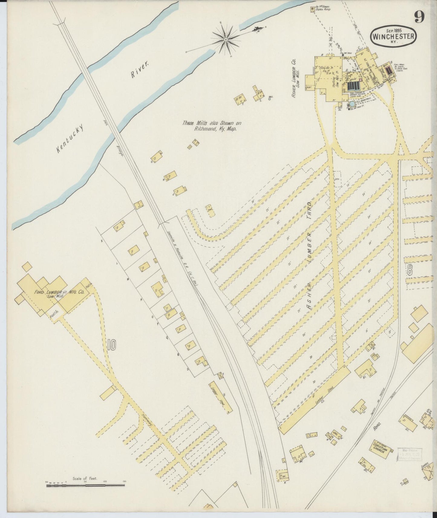 Sanborn Fire Insurance Map from Winchester, Clark County, Kentucky (1895), Sheet #0009 - Complete Map Set gallery image, historic Sanborn map, vintage wall art, Kentucky Kentucky