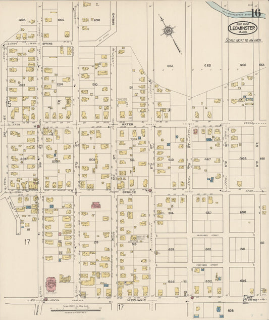 Sanborn Fire Insurance Map from Leominster, Worcester County, Massachusetts (1922), Sheet #0016 - Historic Sanborn Fire Insurance Map Print, vintage old map wall art, antique decor, genealogy gift, Massachusetts Massachusetts map