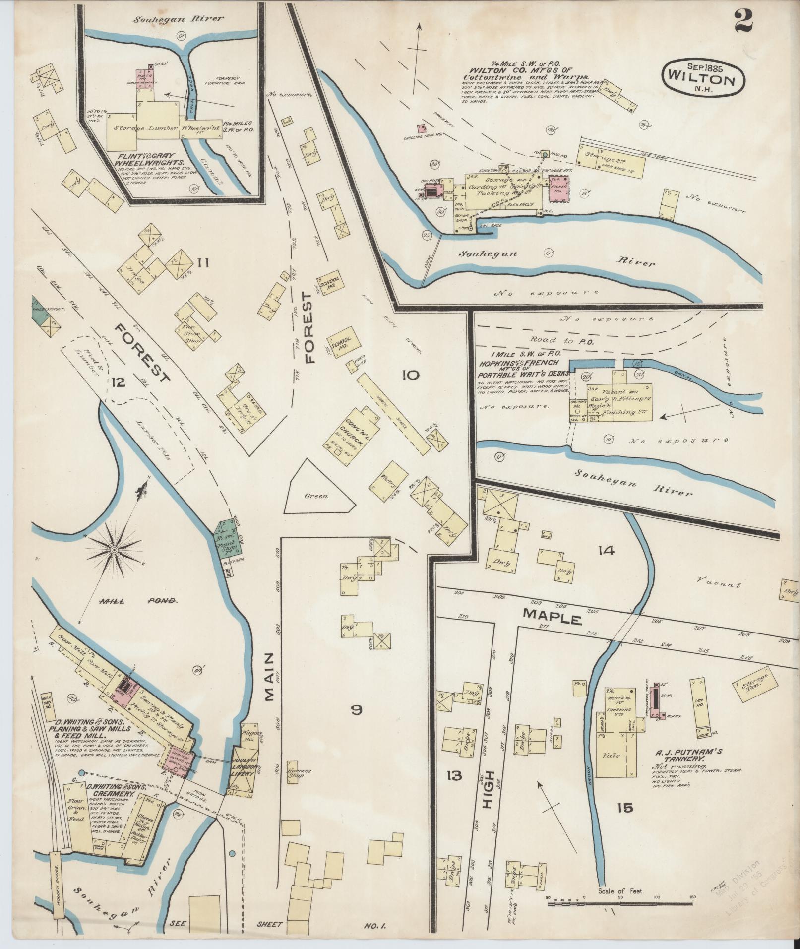 Sanborn Fire Insurance Map from Wilton, Hillsborough County, New Hampshire (1885), Sheet #0002 - Complete Map Set gallery image, historic Sanborn map, vintage wall art, New Hampshire New Hampshire