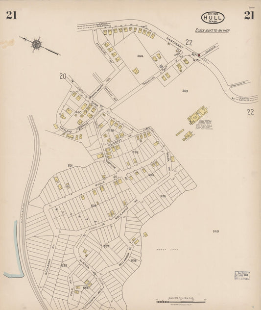Sanborn Fire Insurance Map from Hull, Plymouth County, Massachusetts (1922), Sheet #0021 - Historic Sanborn Fire Insurance Map Print, vintage old map wall art, antique decor, genealogy gift, Massachusetts Massachusetts map