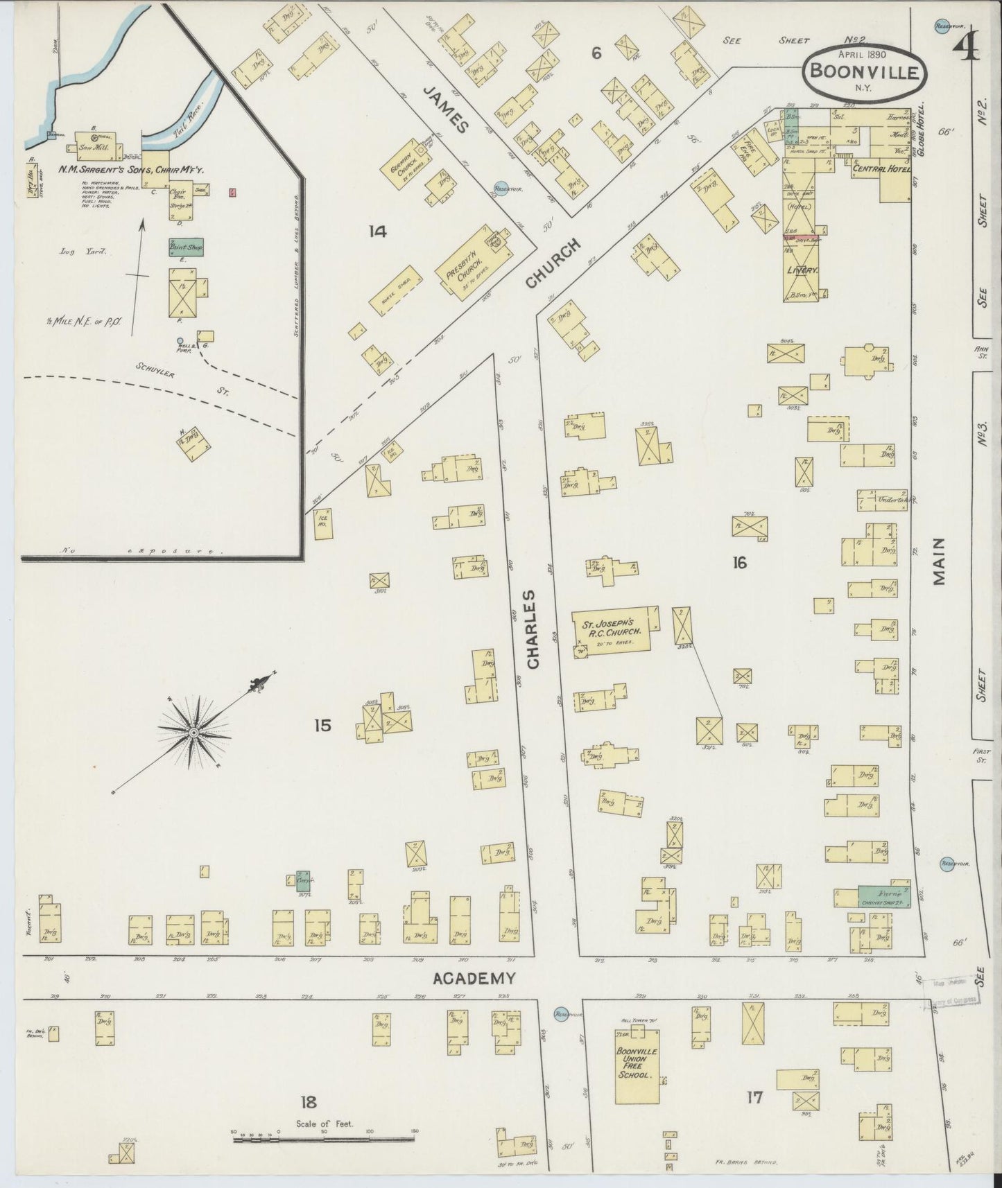 Sanborn Fire Insurance Map from Boonville, Oneida County, New York (1890), Sheet #0004 - Complete Map Set gallery image, historic Sanborn map, vintage wall art, New York New York