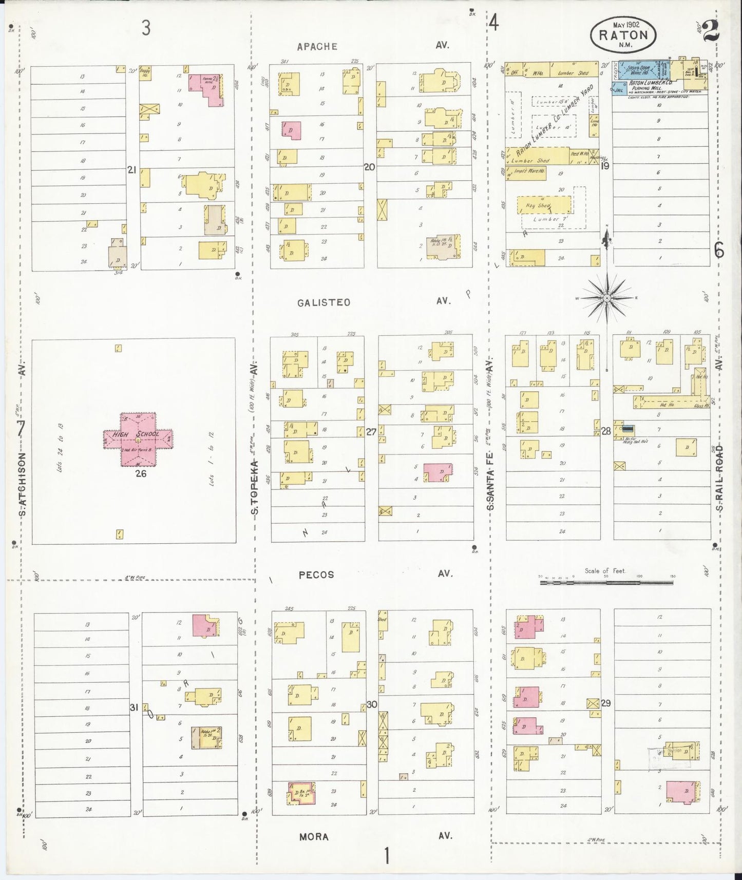 Sanborn Fire Insurance Map from Raton, Colfax County, New Mexico (1902), Sheet #0002 - Complete Map Set gallery image, historic Sanborn map, vintage wall art, New Mexico New Mexico