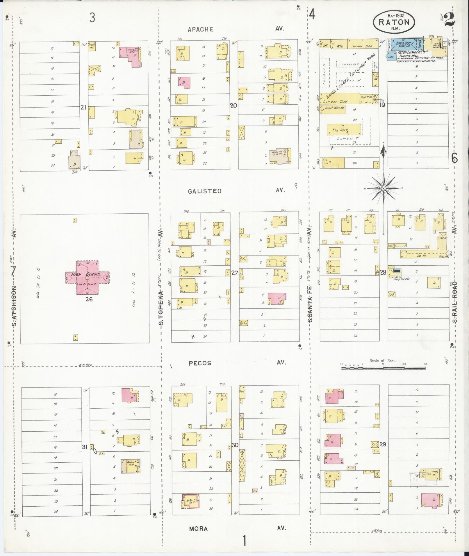 Sanborn Fire Insurance Map from Raton, Colfax County, New Mexico (1902), Sheet #0002 - Complete Map Set gallery image, historic Sanborn map, vintage wall art, New Mexico New Mexico