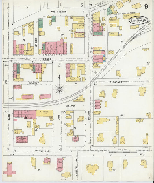 Sanborn Fire Insurance Map from Ballston Spa, Saratoga County, New York (1904), Sheet #0009 - Historic Sanborn Fire Insurance Map Print, vintage old map wall art, antique decor, genealogy gift, New York New York map