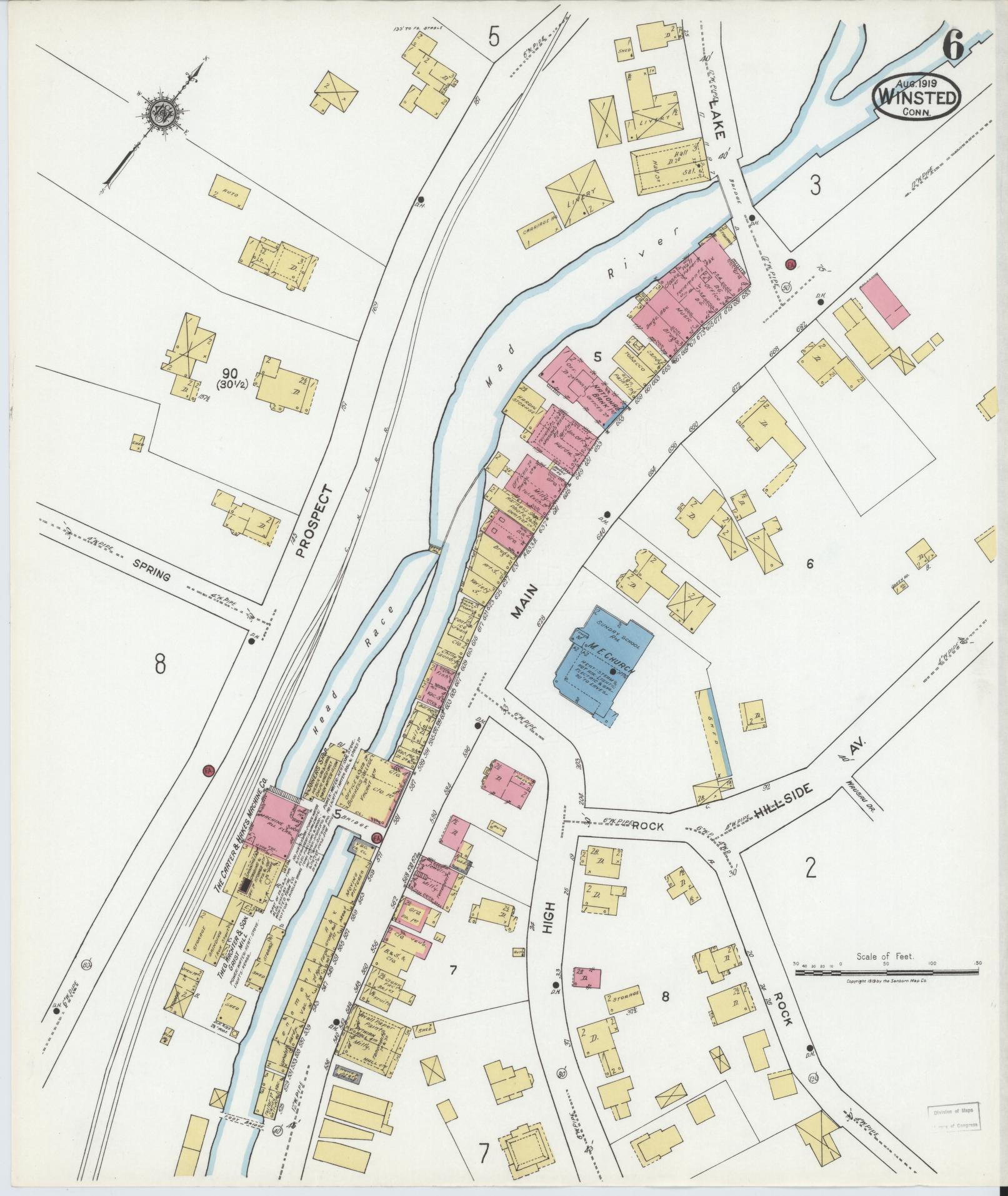 Sanborn Fire Insurance Map from Winsted, Litchfield County, Connecticut (1919), Sheet #0006 - Complete Map Set gallery image, historic Sanborn map, vintage wall art, Connecticut Connecticut