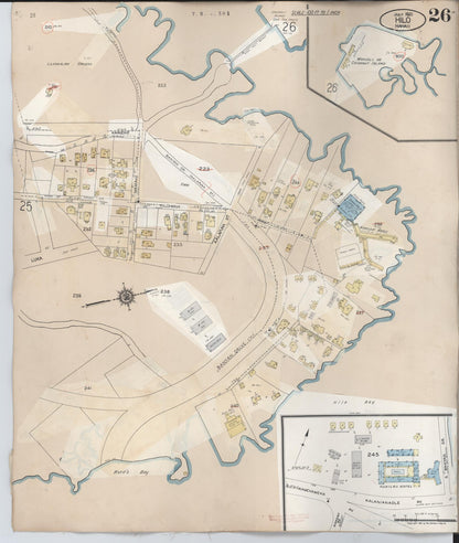 Sanborn Fire Insurance Map from Hilo, Hawaii County, Hawaii (1957), Sheet #0026 - Historic Sanborn Fire Insurance Map Print, vintage old map wall art