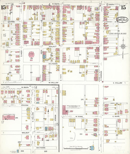 Sanborn Fire Insurance Map from Carlisle, Cumberland County, Pennsylvania (1923), Sheet #0015 - Historic Sanborn Fire Insurance Map Print, vintage old map wall art, antique decor, genealogy gift, Pennsylvania Pennsylvania map