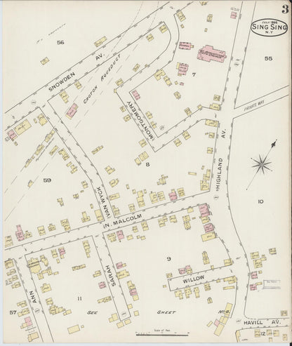 Sanborn Fire Insurance Map from Sing Sing, Westchester County, New York (1886), Sheet #0003 - Historic Sanborn Fire Insurance Map Print, vintage old map wall art, antique decor, genealogy gift, New York New York map