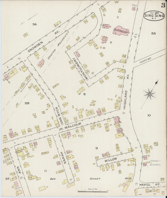 Sanborn Fire Insurance Map from Sing Sing, Westchester County, New York (1886), Sheet #0003 - Historic Sanborn Fire Insurance Map Print, vintage old map wall art, antique decor, genealogy gift, New York New York map