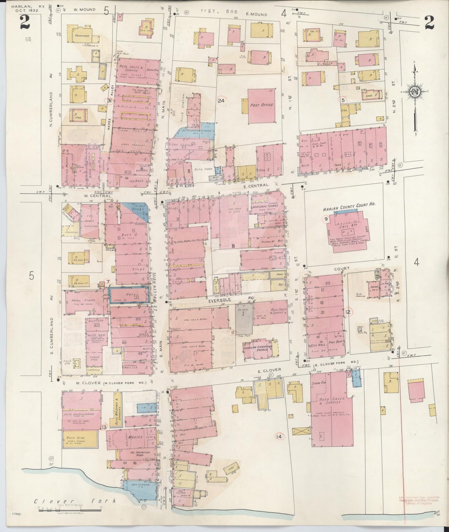 Sanborn Fire Insurance Map from Harlan, Harlan County, Kentucky (1947), Sheet #0002 - Historic Sanborn Fire Insurance Map Print, vintage old map wall art, antique decor, genealogy gift, Kentucky Kentucky map