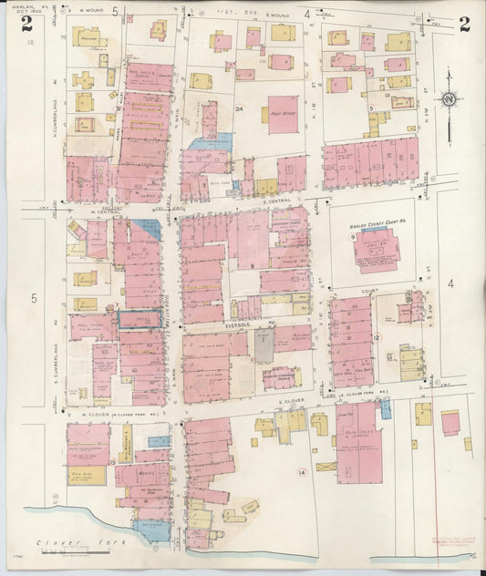 Sanborn Fire Insurance Map from Harlan, Harlan County, Kentucky (1947), Sheet #0002 - Historic Sanborn Fire Insurance Map Print, vintage old map wall art, antique decor, genealogy gift, Kentucky Kentucky map