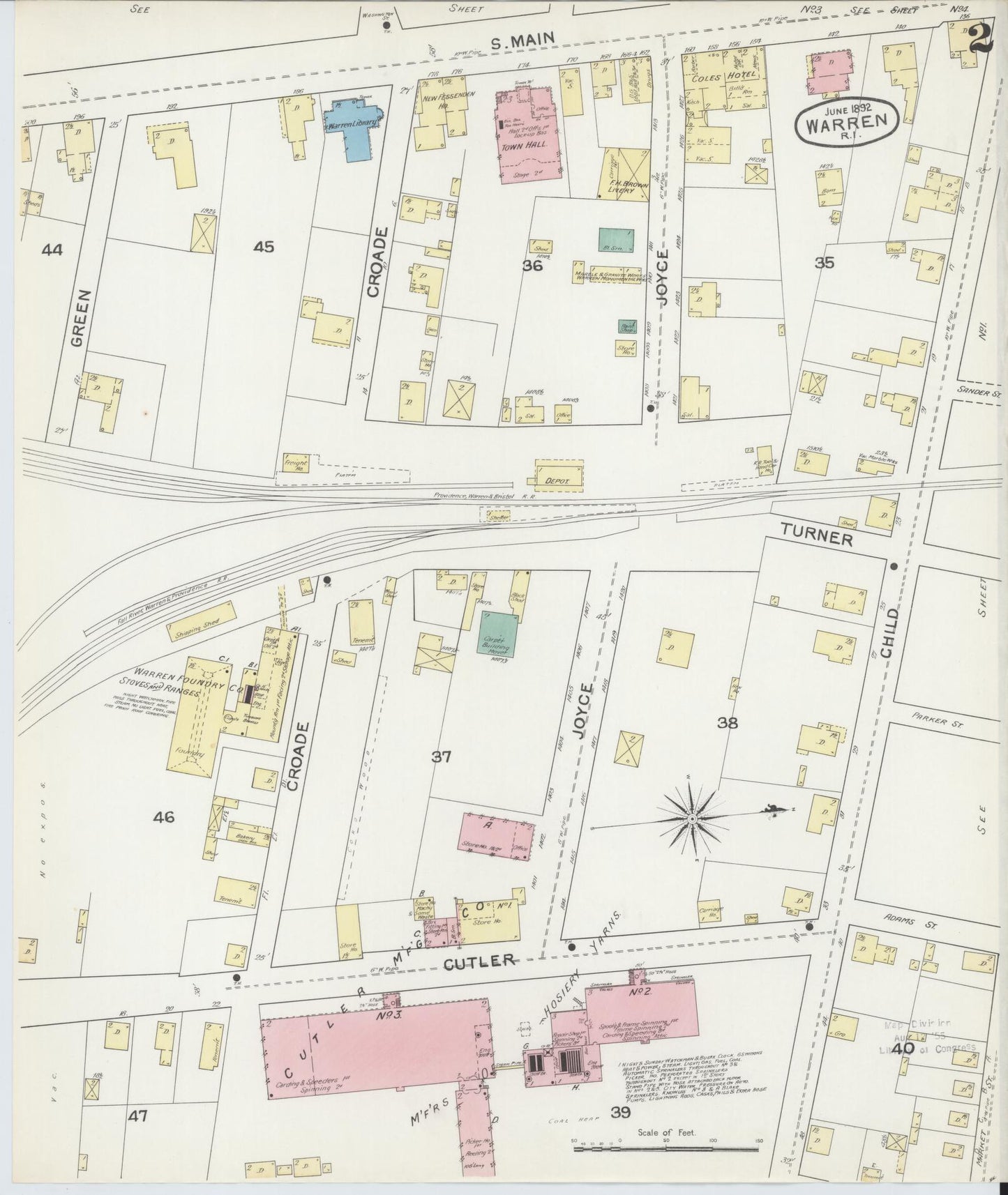 Sanborn Fire Insurance Map from Warren, Bristol County, Rhode Island (1892), Sheet #0002 - Complete Map Set gallery image, historic Sanborn map, vintage wall art, Rhode Island Rhode Island