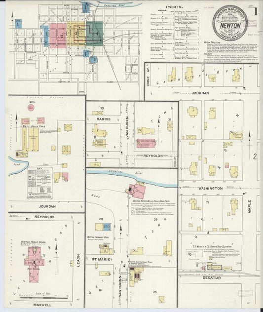 Sanborn Fire Insurance Map from Newton, Jasper County, Illinois (1910), Sheet #0001 - Complete Map Set gallery image, historic Sanborn map, vintage wall art, Illinois Illinois