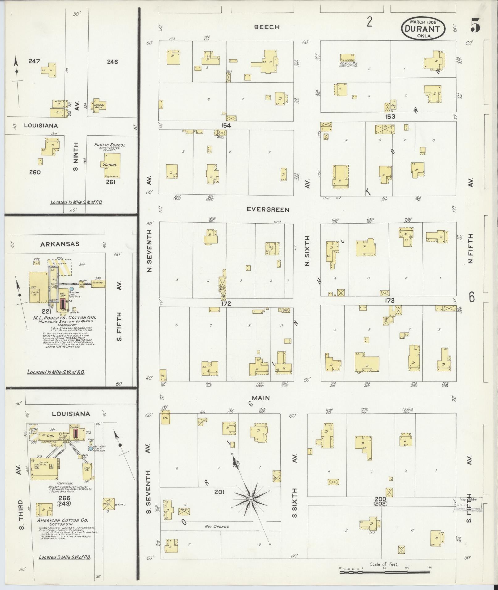 Sanborn Fire Insurance Map from Durant, Bryan County, Oklahoma (1908), Sheet #0005 - Historic Sanborn Fire Insurance Map Print, vintage old map wall art, antique decor, genealogy gift, Oklahoma Oklahoma map