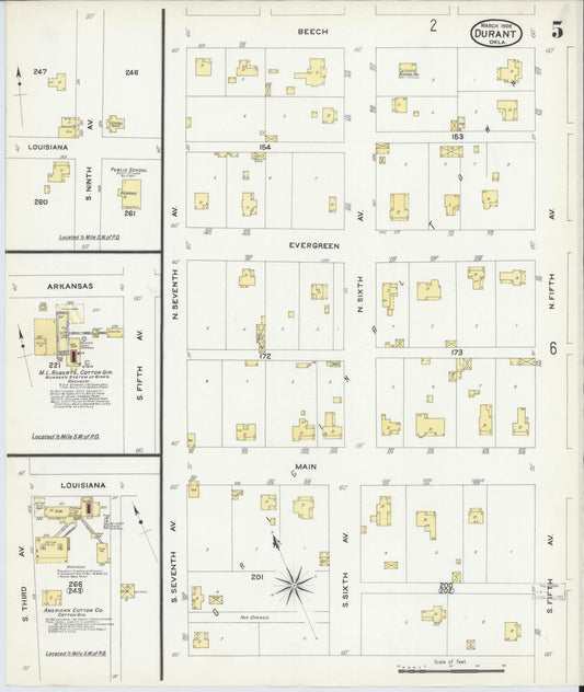 Sanborn Fire Insurance Map from Durant, Bryan County, Oklahoma (1908), Sheet #0005 - Historic Sanborn Fire Insurance Map Print, vintage old map wall art, antique decor, genealogy gift, Oklahoma Oklahoma map