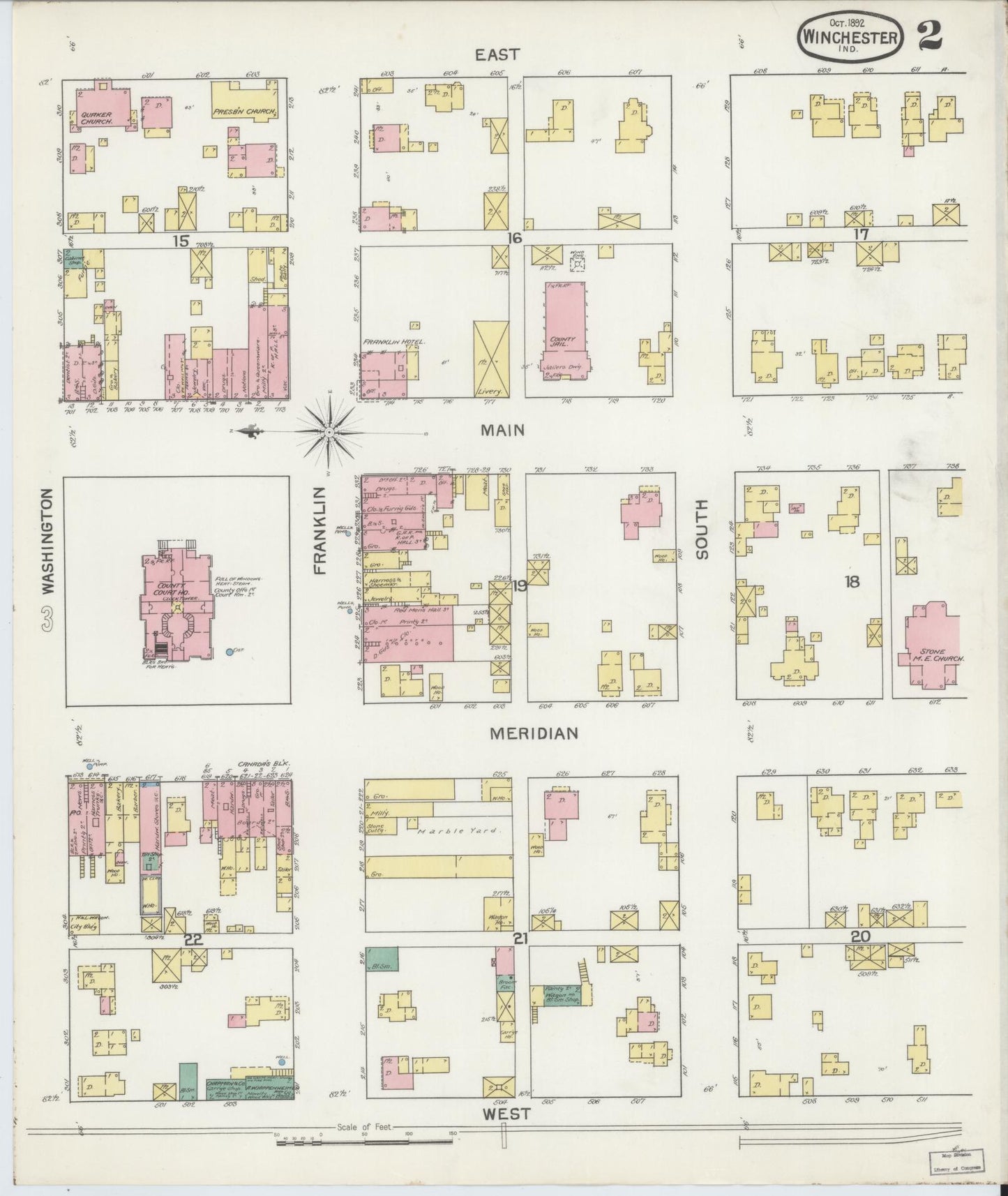 Sanborn Fire Insurance Map from Winchester, Randolph County, Indiana (1892), Sheet #0002 - Complete Map Set gallery image, historic Sanborn map, vintage wall art, Indiana Indiana