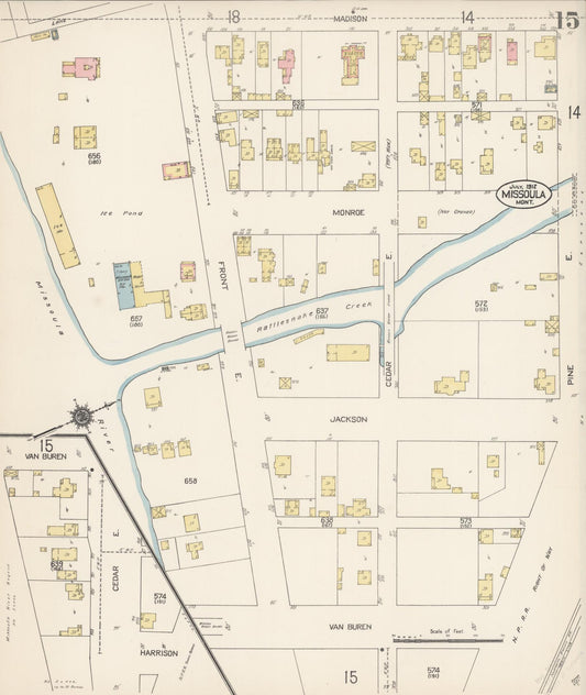 Sanborn Fire Insurance Map from Missoula, Missoula County, Montana (1912), Sheet #0015 - Historic Sanborn Fire Insurance Map Print, vintage old map wall art, antique decor, genealogy gift, Montana Montana map
