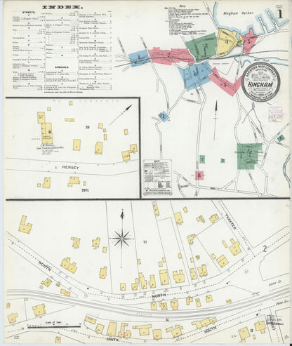 Sanborn Fire Insurance Map from Hingham, Plymouth County, Massachusetts (1903), Sheet #0001 - Historic Sanborn Fire Insurance Map Print, vintage old map wall art, antique decor, genealogy gift, Massachusetts Massachusetts map
