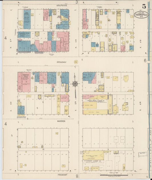 Sanborn Fire Insurance Map from Thermopolis, Hot Springs County, Wyoming (1918), Sheet #0005 - Historic Sanborn Fire Insurance Map Print, vintage old map wall art, antique decor, genealogy gift, Wyoming Wyoming map