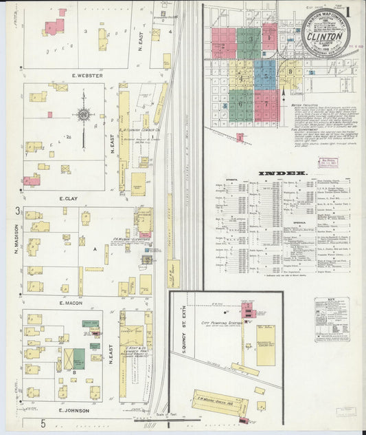 Sanborn Fire Insurance Map from Clinton, De Witt County, Illinois (1910), Sheet #0001 - Historic Sanborn Fire Insurance Map Print, vintage old map wall art, antique decor, genealogy gift, Illinois Illinois map