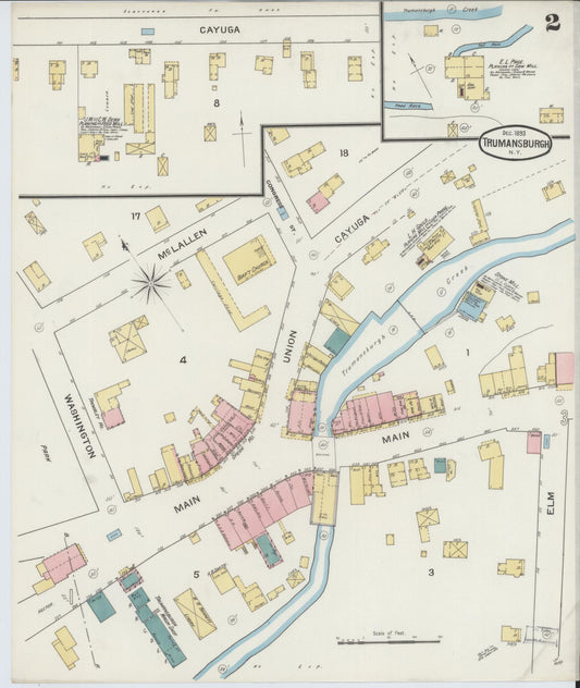 Sanborn Fire Insurance Map from Trumansburg, Tompkins County, New York (1893), Sheet #0002 - Historic Sanborn Fire Insurance Map Print, vintage old map wall art, antique decor, genealogy gift, New York New York map