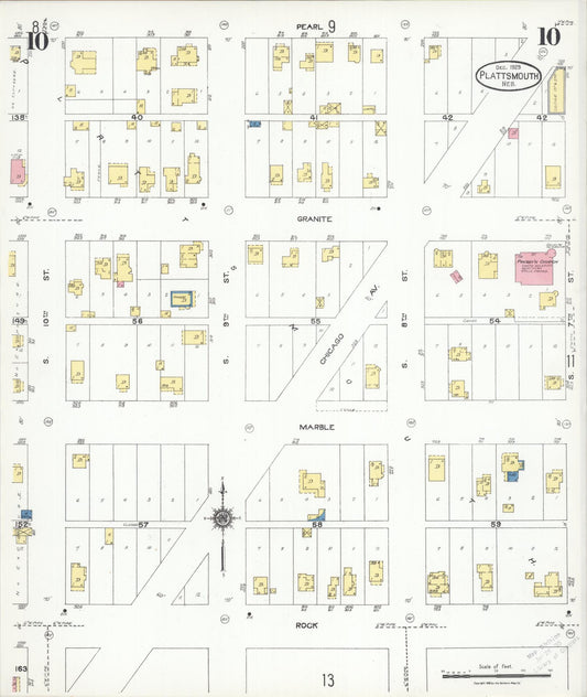 Sanborn Fire Insurance Map from Plattsmouth, Cass County, Nebraska (1923), Sheet #0010 - Historic Sanborn Fire Insurance Map Print, vintage old map wall art, antique decor, genealogy gift, Nebraska Nebraska map