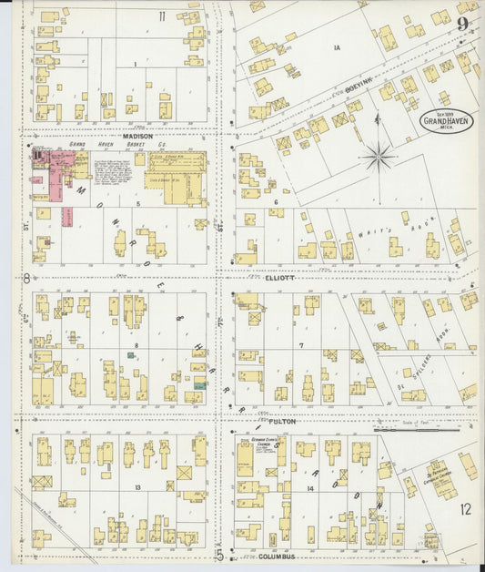 Sanborn Fire Insurance Map from Grand Haven, Ottawa County, Michigan (1899), Sheet #0009 - Historic Sanborn Fire Insurance Map Print, vintage old map wall art, antique decor, genealogy gift, Michigan Michigan map